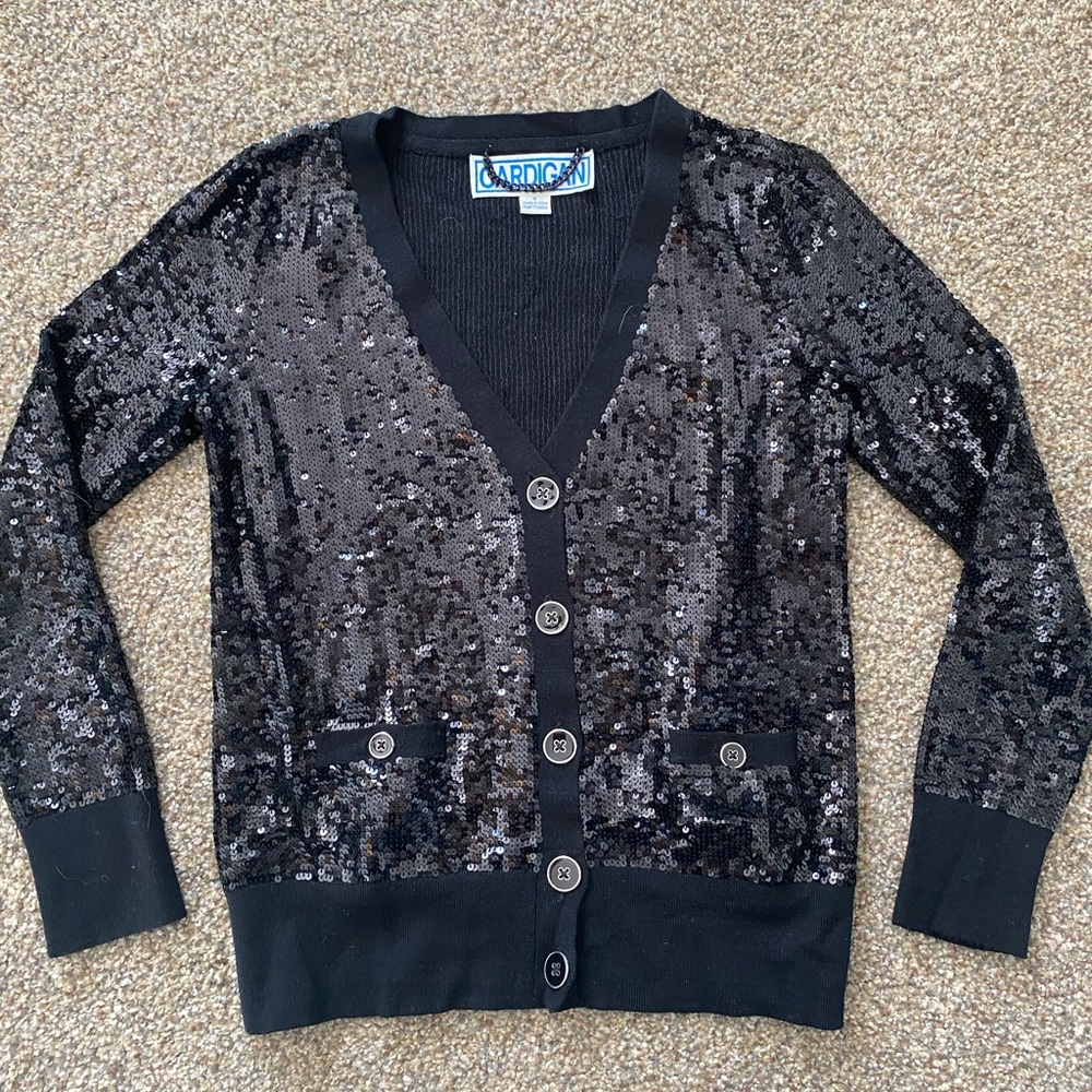 CARDIGAN black sequin merino wool cardigan size S like new